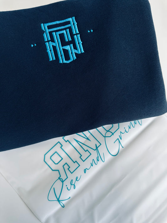 Black Rng monogram jumper (cyan blue embroidery)