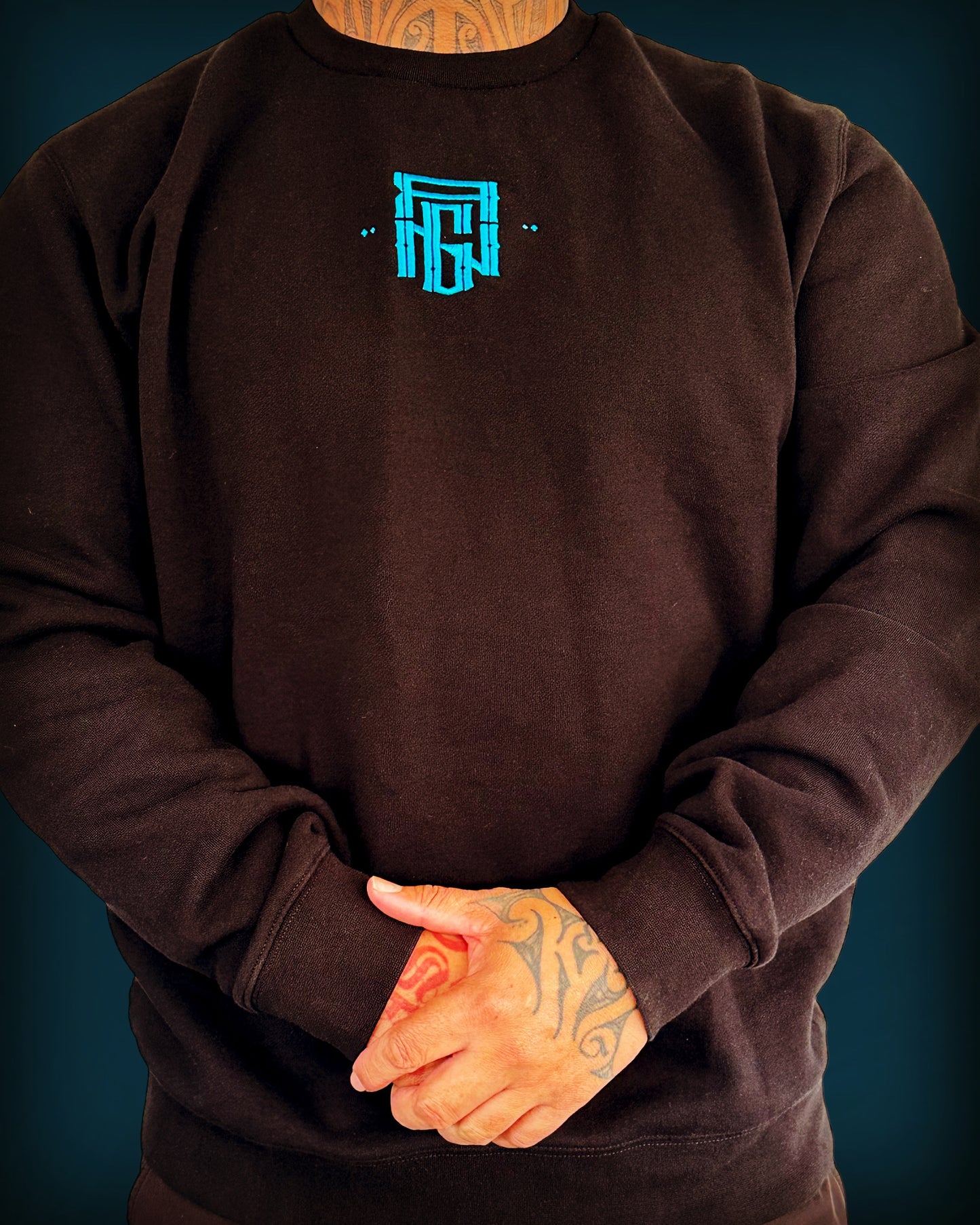 Black Rng monogram jumper (cyan blue embroidery)