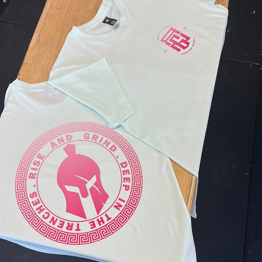 Pink on cool mint spartan Tee